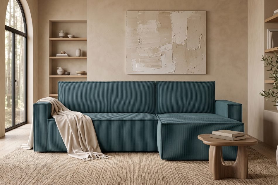 NAPI Großes beidseitig ausklappbares Kordstoff-Ecksofa in blau blau - Foto 22