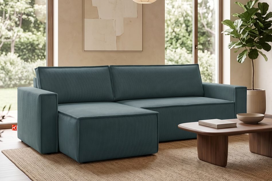 NAPI Großes beidseitig ausklappbares Kordstoff-Ecksofa in blau blau - Foto 20