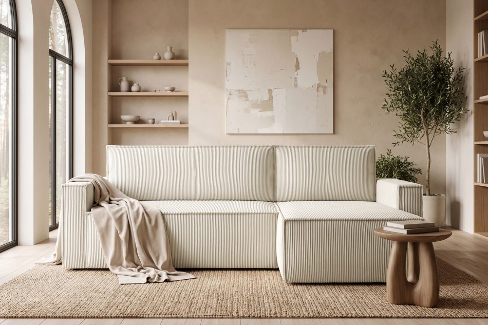 NAPI Großes Ausklappsystem Ecksofa Kordstoff creme rechts/links creme - Foto 26