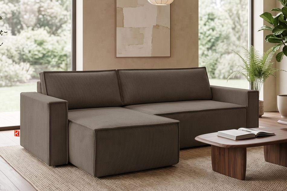 NAPI Großes Ausklappsystem Ecksofa Kordstoff braun rechts/links braun - Foto 20