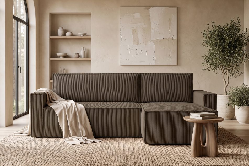 NAPI Großes Ausklappsystem Ecksofa Kordstoff braun rechts/links braun - Foto 22