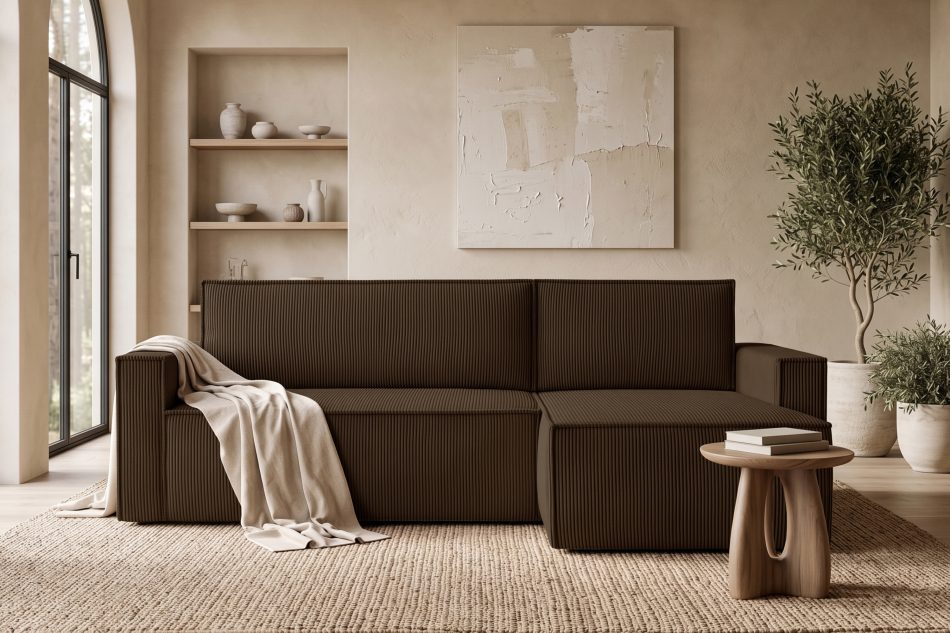 NAPI Großes beideseitig ausklappbares Kordstoff-Ecksofa in dunkelbraun Dunkelbraun - Foto 22