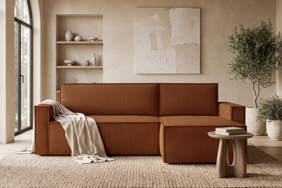 NAPI Großes beidseitig ausklappbares Kordstoff-Ecksofa in erzbraun ore - Foto 22