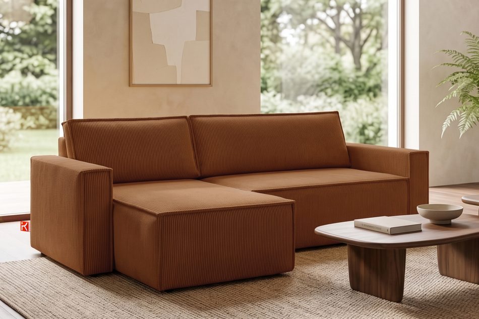 NAPI Großes beidseitig ausklappbares Kordstoff-Ecksofa in erzbraun ore - Foto 20