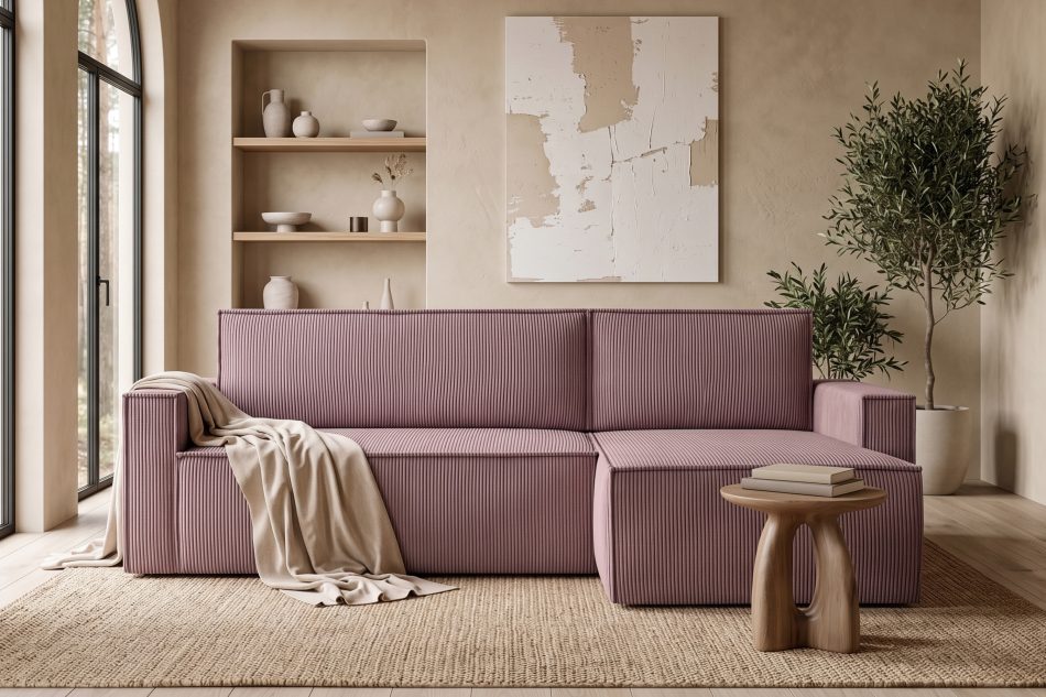 NAPI Großes beidseitig ausklappbares Kordstoff-Ecksofa in hellviolett hellviolett - Foto 22
