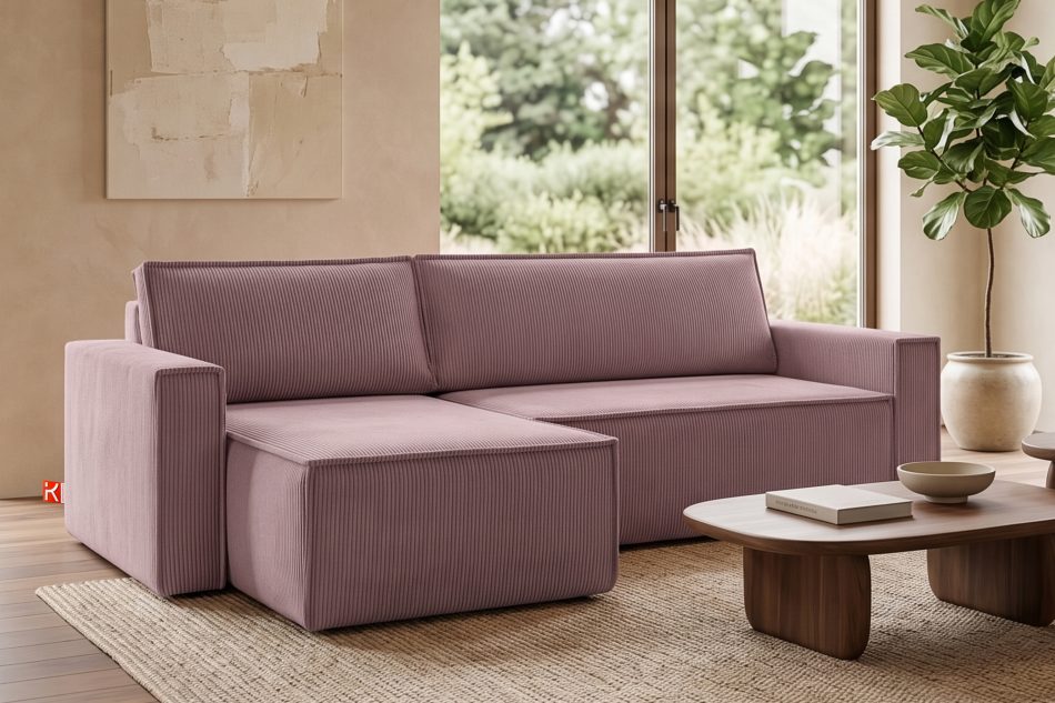 NAPI Großes beidseitig ausklappbares Kordstoff-Ecksofa in hellviolett hellviolett - Foto 20