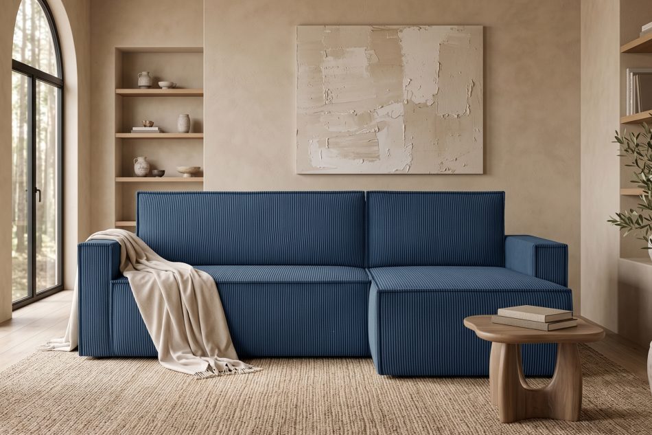 NAPI Großes beidseitig ausklappbares Kordstoff-Ecksofa in marineblau marineblau - Foto 22