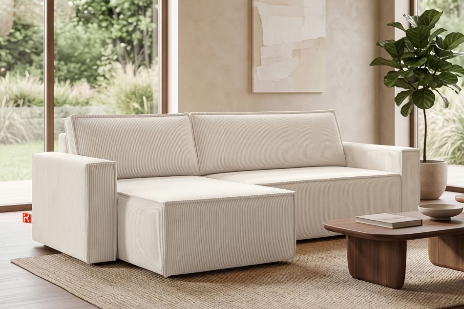 NAPI Großes beideseitig ausklappbares Kordstoff-Ecksofa in ecrufarben ecrufarben - Foto 20