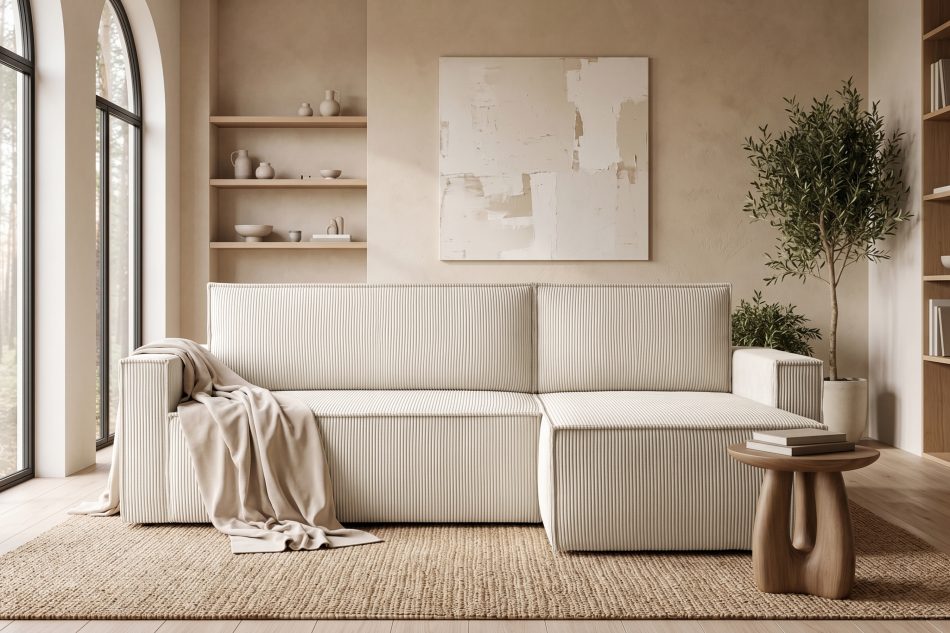 NAPI Großes beideseitig ausklappbares Kordstoff-Ecksofa in ecrufarben ecrufarben - Foto 22