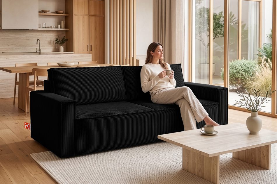 NAPI Dreisitzer-Kordstoffsofa ausklappbar mit Schlaffunktion in schwarz schwarz - Foto 25
