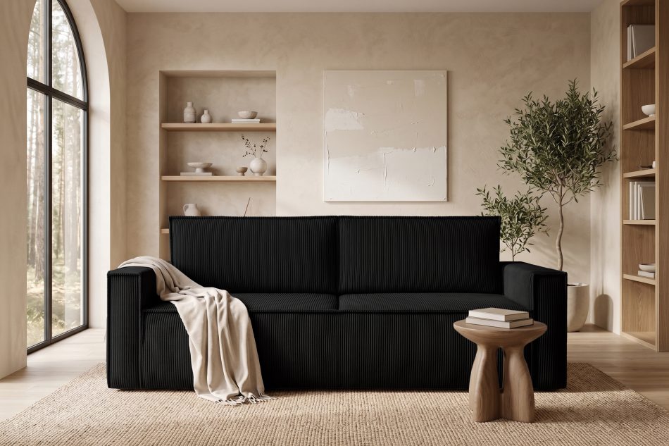 NAPI Dreisitzer-Kordstoffsofa ausklappbar mit Schlaffunktion in schwarz schwarz - Foto 26