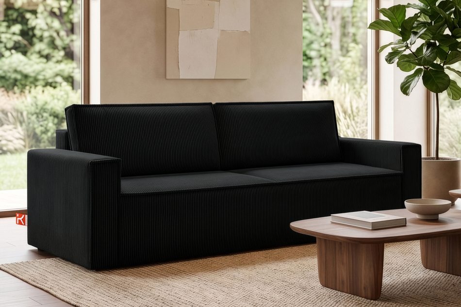 NAPI Dreisitzer-Kordstoffsofa ausklappbar mit Schlaffunktion in schwarz schwarz - Foto 24