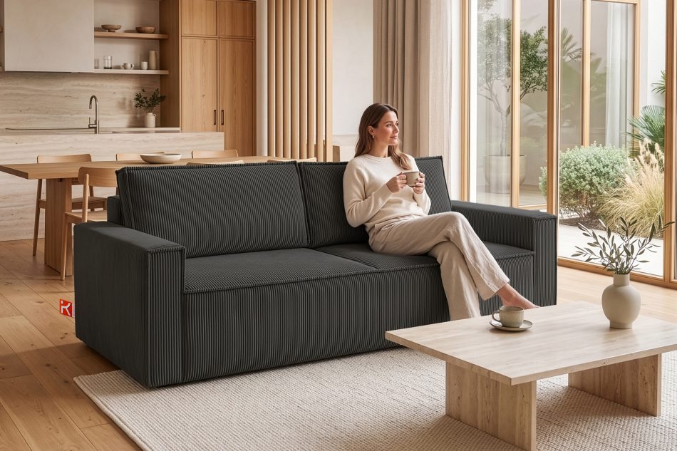 NAPI Sofa 3 mit Schlaffunktion Kordstoff grau grau - Foto 25