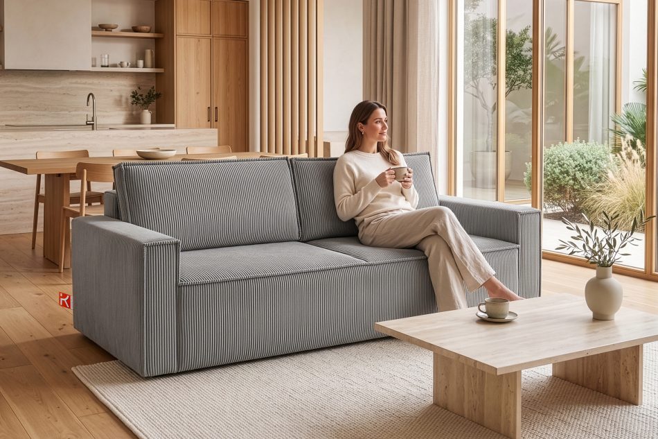 NAPI Sofa 3 mit Schlaffunktion Kordstoff hellgrau hellgrau - Foto 25