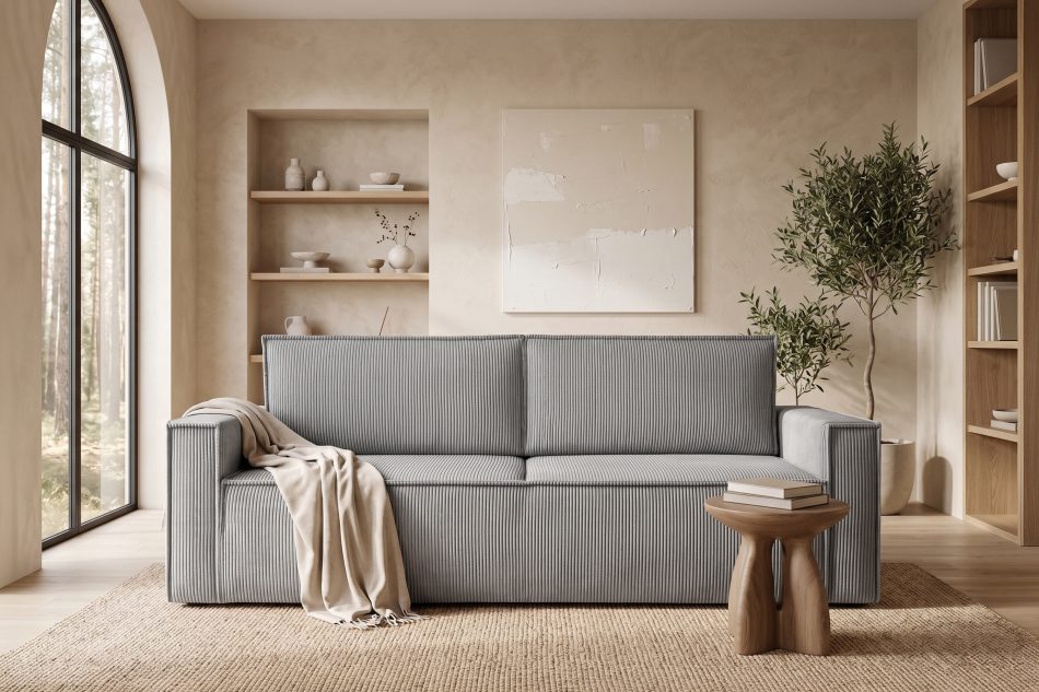 NAPI Sofa 3 mit Schlaffunktion Kordstoff hellgrau hellgrau - Foto 26