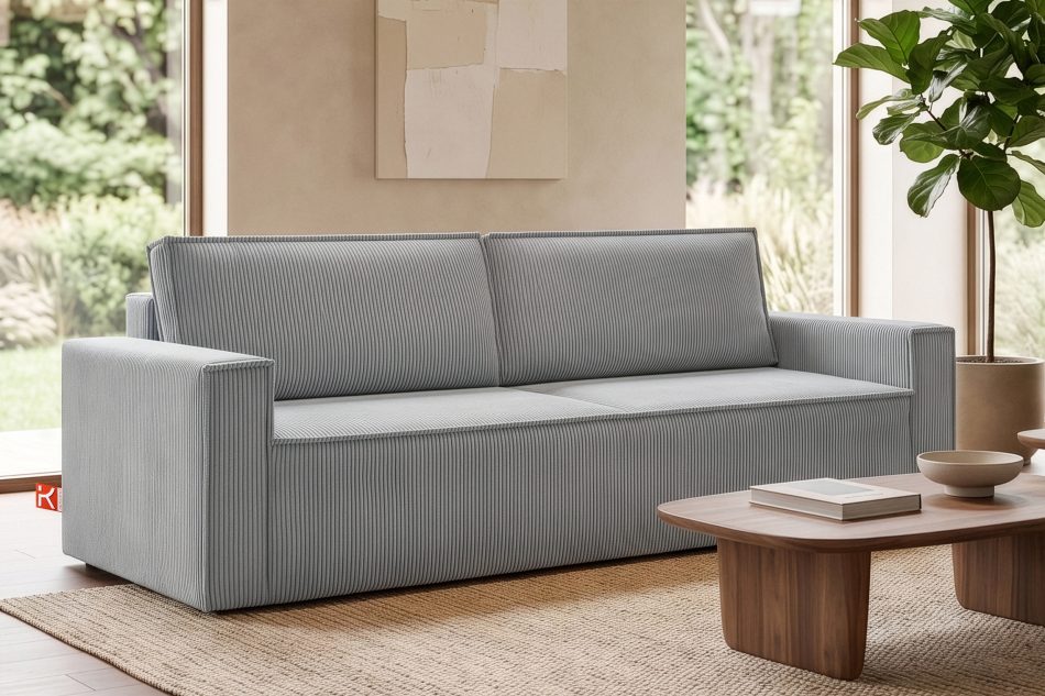 NAPI Sofa 3 mit Schlaffunktion Kordstoff hellgrau hellgrau - Foto 24