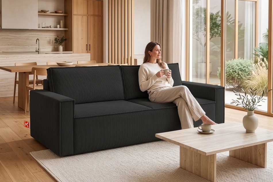NAPI Sofa 3 mit Schlaffunktion Kordstoff dunkelgrau dunkelgrau - Foto 25