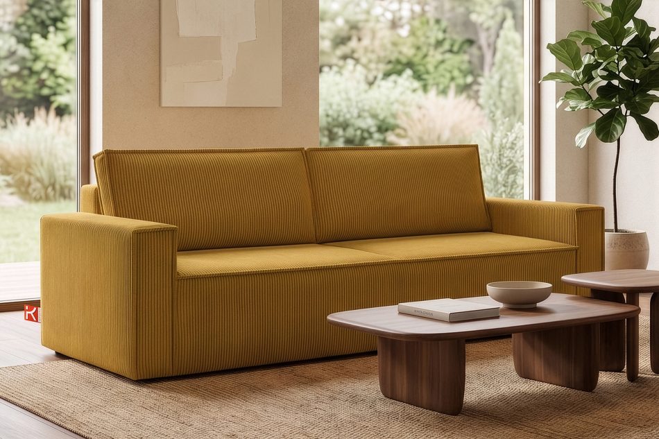 NAPI Sofa 3 mit Schlaffunktion Kordstoff gelb gelb - Foto 21