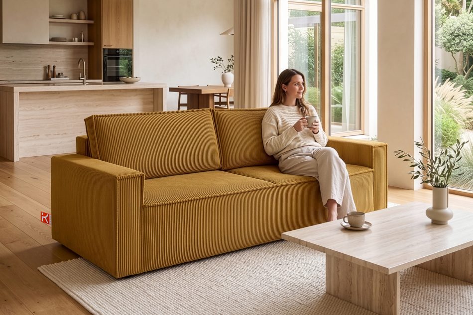 NAPI Sofa 3 mit Schlaffunktion Kordstoff gelb gelb - Foto 22