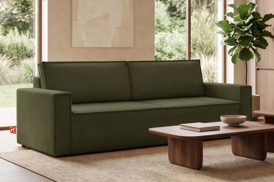 NAPI Dreisitzer-Kordstoffsofa ausklappbar mit Schlaffunktion in olivgrün oliv - Foto 24