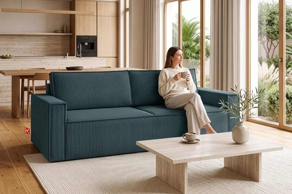 NAPI Dreisitzer-Kordstoffsofa ausklappbar mit Schlaffunktion in blau blau - Foto 22