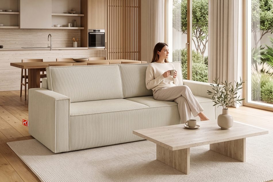 NAPI Sofa 3 mit Schlaffunktion Kordstoff creme creme - Foto 22
