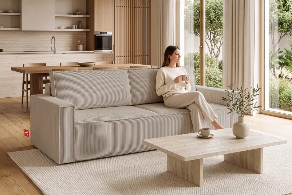 NAPI Sofa 3 mit Schlaffunktion Kordstoff beige beige - Foto 25