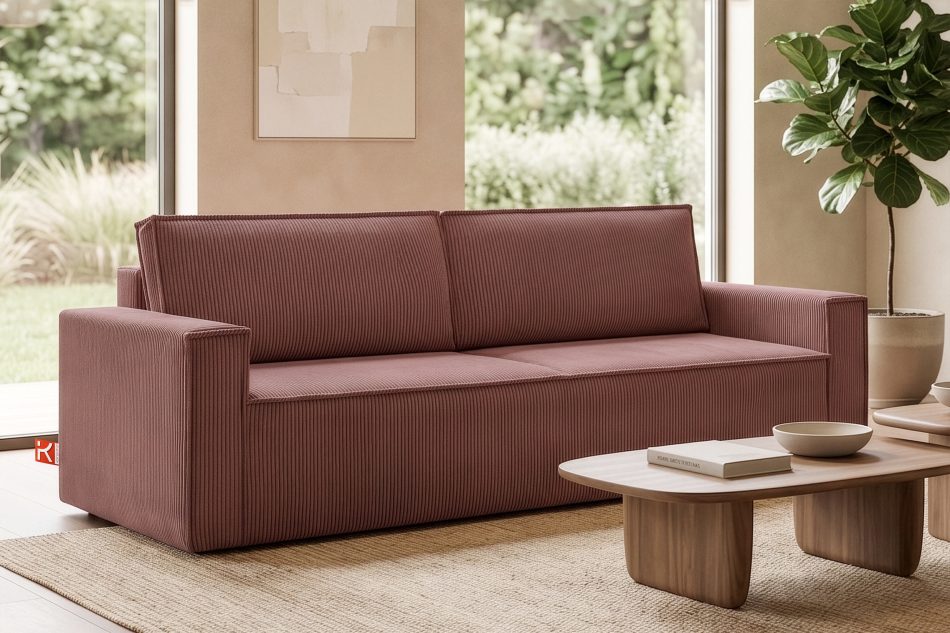 NAPI Dreisitzer-Kordstoffsofa ausklappbar mit Schlaffunktion in rosa rosa - Foto 21