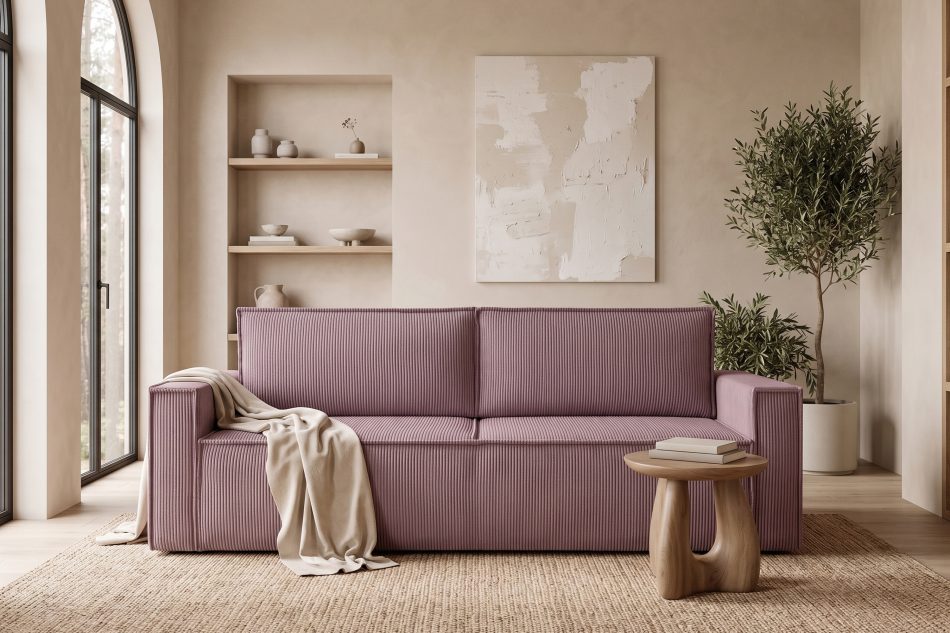 NAPI Dreisitzer-Kordstoffsofa ausklappbar mit Schlaffunktion in hellviolett hellviolett - Foto 23