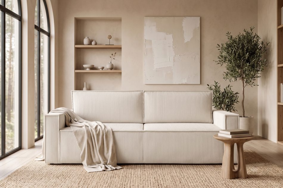 NAPI Dreisitzer-Kordstoffsofa ausklappbar mit Schlaffunktion in ecrufarben ecrufarben - Foto 23