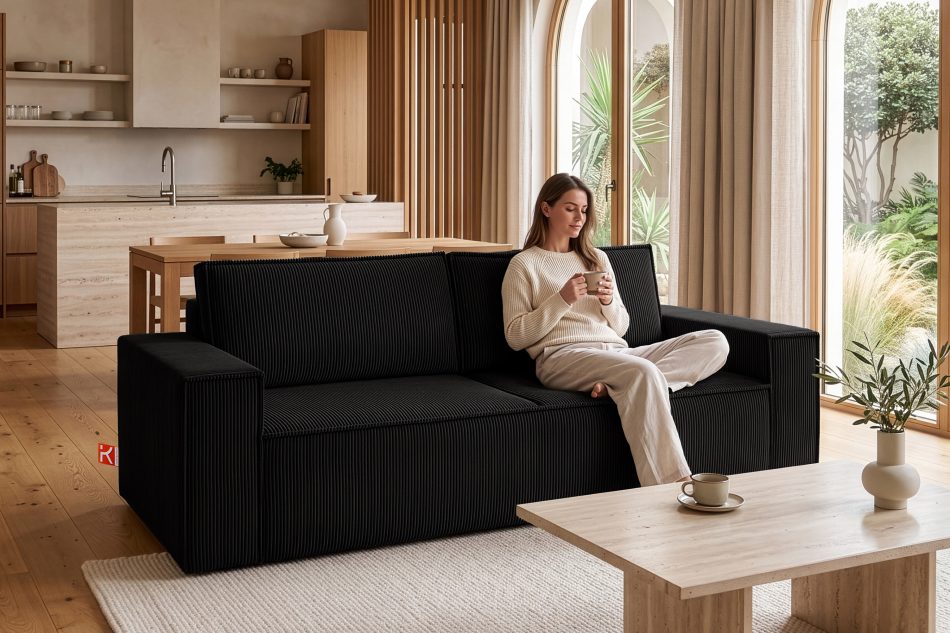 NAPI Dreisitzer-Schlafsofa ausklappbar mit Bettkasten in schwarz schwarz - Foto 24