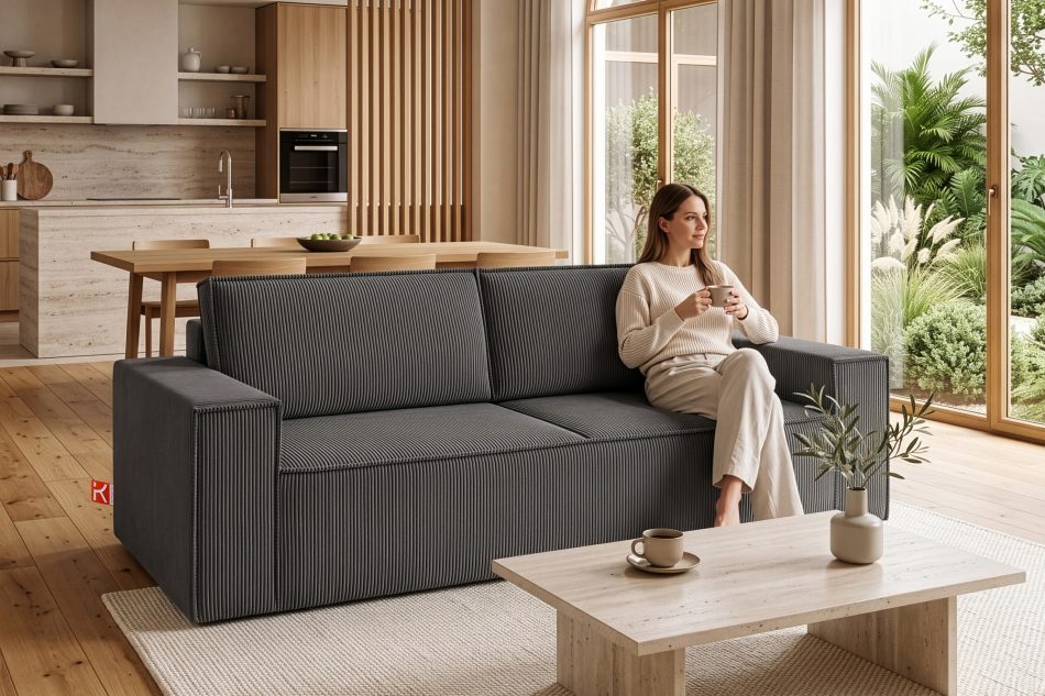 NAPI 3-Sitzer Schlafsofa mit Bettzeugcontainer grau grau - Foto 25