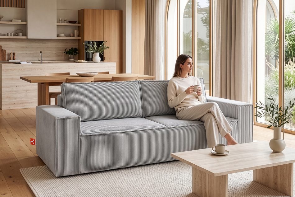 NAPI 3-Sitzer Schlafsofa mit Bettkasten hellgrau hellgrau - Foto 25
