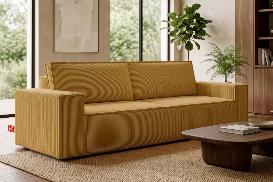 NAPI 3-Sitzer Schlafsofa mit Bettkasten gelb gelb - Foto 21