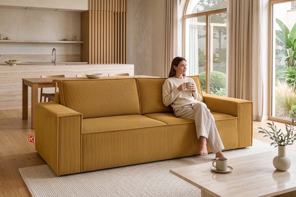 NAPI 3-Sitzer Schlafsofa mit Bettkasten gelb gelb - Foto 22
