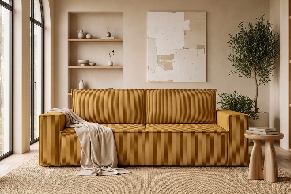 NAPI 3-Sitzer Schlafsofa mit Bettkasten gelb gelb - Foto 23