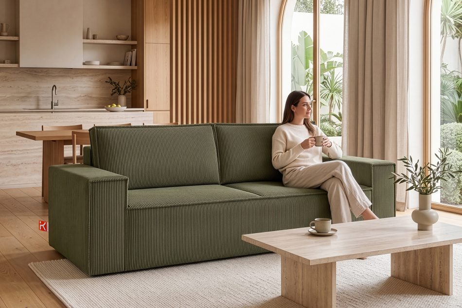 NAPI Dreisitzer-Schlafsofa ausklappbar mit Bettkasten in olivfarben oliv - Foto 18