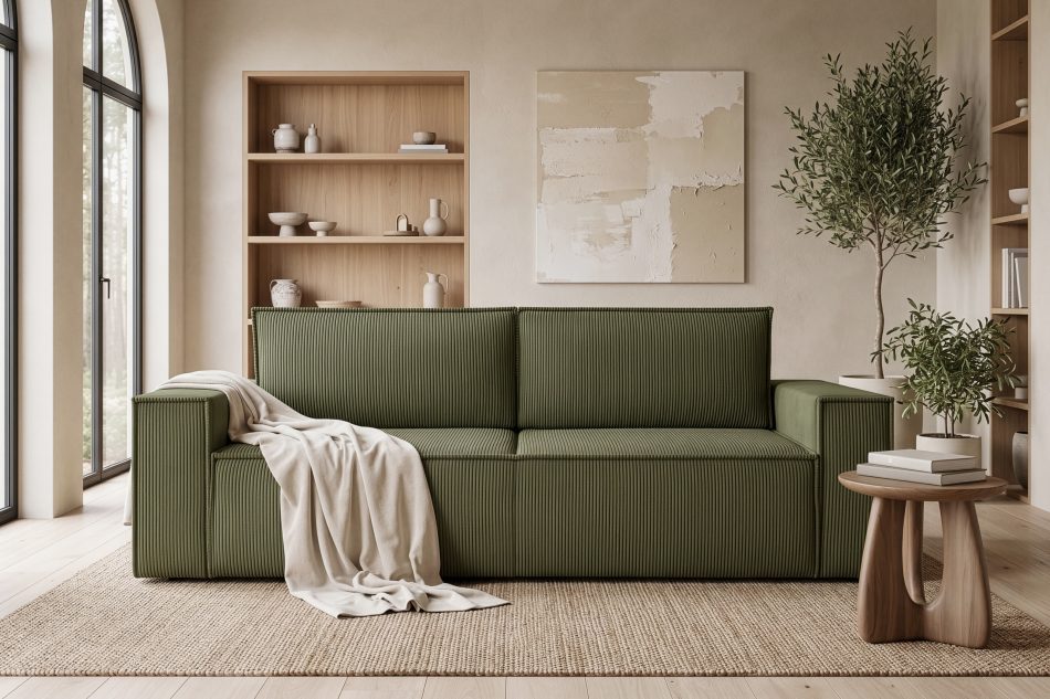NAPI Dreisitzer-Schlafsofa ausklappbar mit Bettkasten in olivfarben oliv - Foto 19