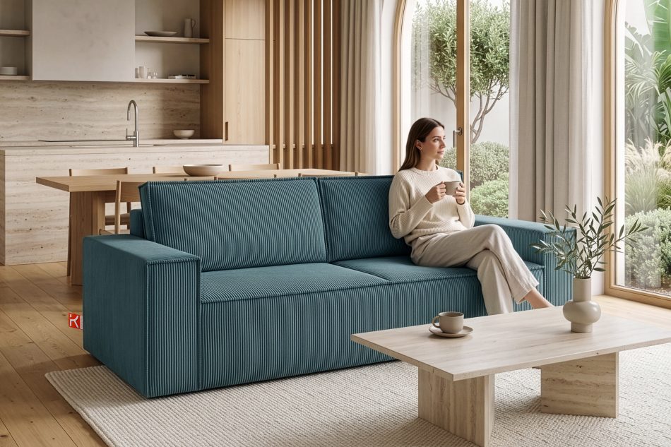 NAPI Dreisitzer-Schlafsofa ausklappbar mit Bettkasten in blau blau - Foto 22