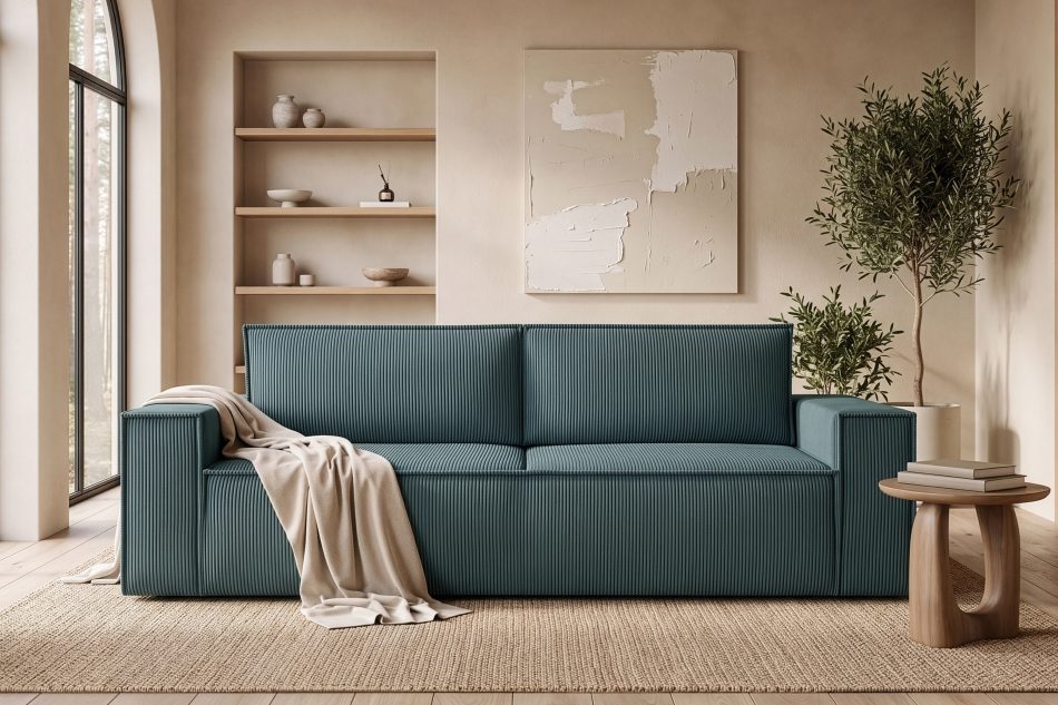 NAPI Dreisitzer-Schlafsofa ausklappbar mit Bettkasten in blau blau - Foto 23