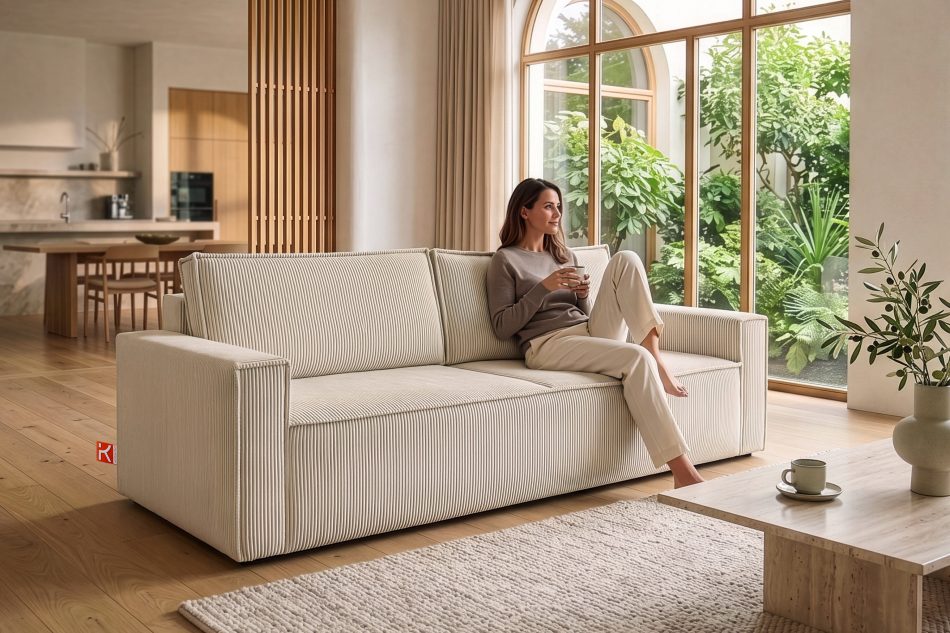 NAPI 3-Sitzer Schlafsofa mit Bettzeugcontainer creme sahne - Foto 22
