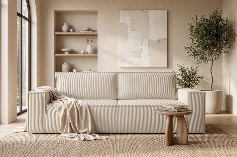 NAPI 3-Sitzer Schlafsofa mit Bettzeugcontainer creme sahne - Foto 23