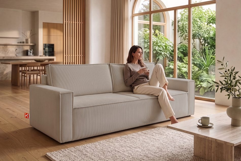 NAPI 3-Sitzer Schlafsofa mit Bettkasten beige beige - Foto 25