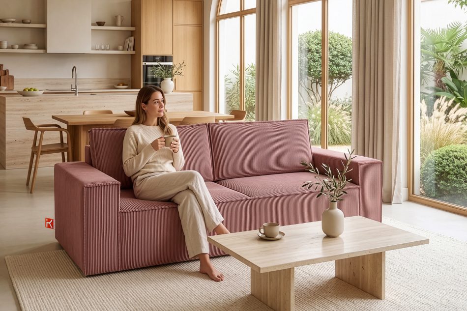 NAPI Dreisitzer-Schlafsofa ausklappbar mit Bettkasten in rosa rosa - Foto 22