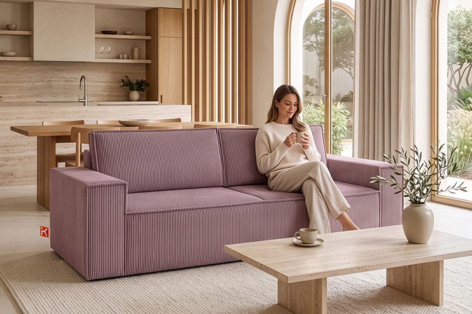 NAPI Dreisitzer-Schlafsofa ausklappbar mit Bettkasten in hellviolett hellviolett - Foto 22