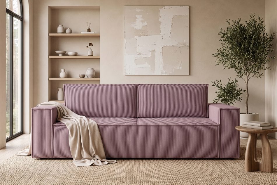 NAPI Dreisitzer-Schlafsofa ausklappbar mit Bettkasten in hellviolett hellviolett - Foto 23