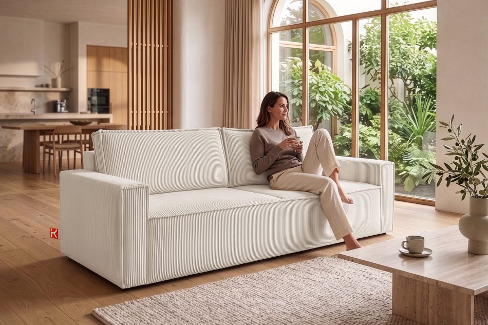 NAPI Dreisitzer-Schlafsofa ausklappbar mit Bettkasten in ecrufarben ecrufarben - Foto 22