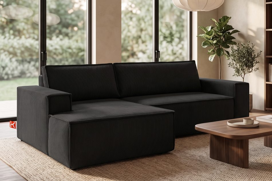 NAPI Kordstoff-Ecksofa links fürs Wohnzimmer mit Schlaffunktion & Bettkasten in schwarz schwarz - Foto 19