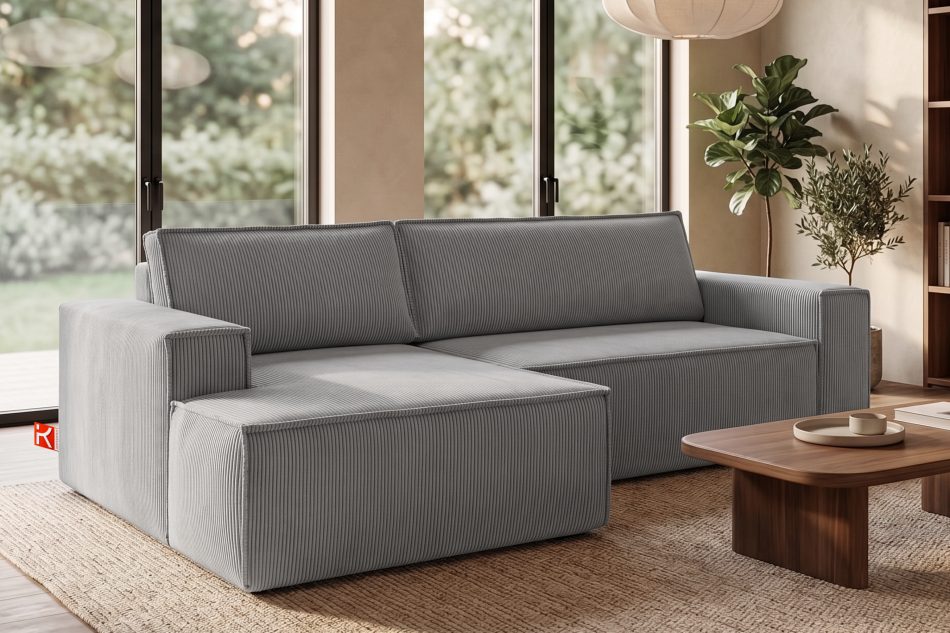 NAPI Kordstoff-Ecksofa links fürs Wohnzimmer mit Schlaffunktion & Bettkasten in hellgrau hellgrau - Foto 19