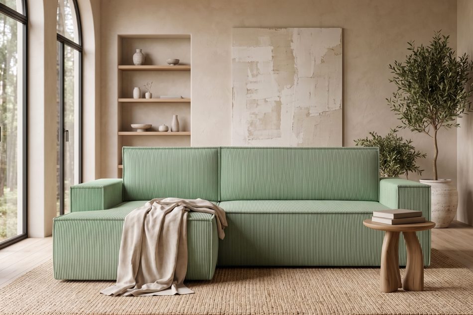 NAPI Ausziehbares Ecksofa für Lounge mint Kordstoff links Minze - Foto 26